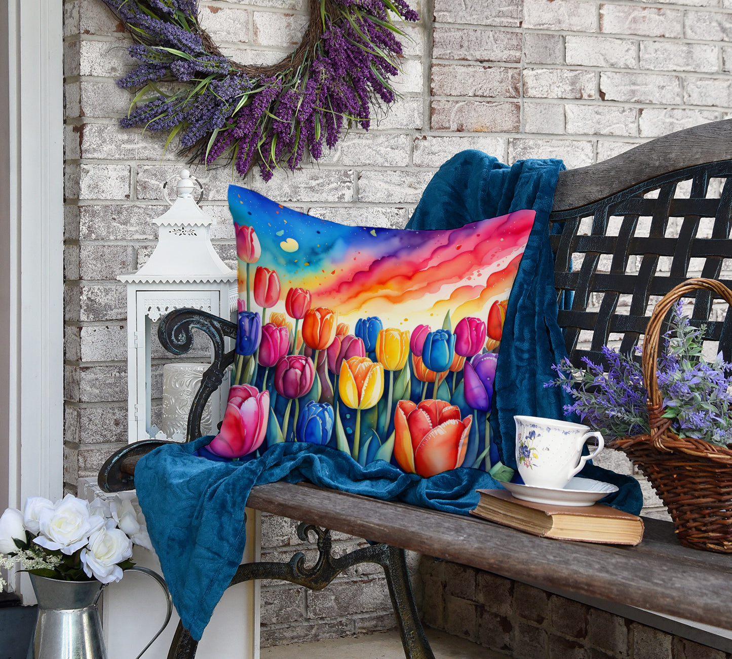 Colorful Tulips Throw Pillow