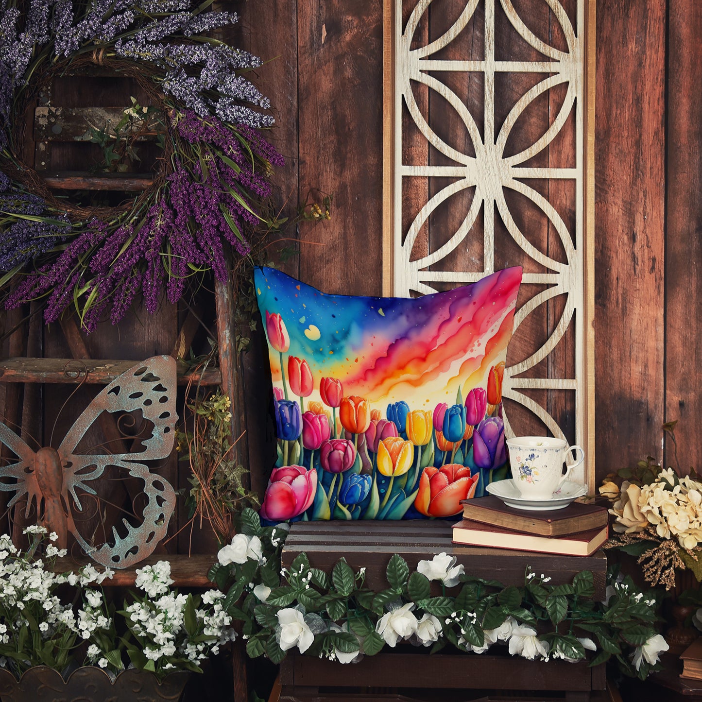 Colorful Tulips Throw Pillow