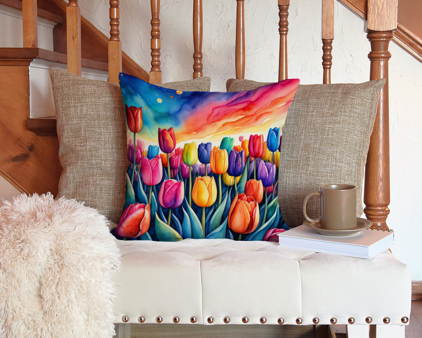 Colorful Tulips Throw Pillow