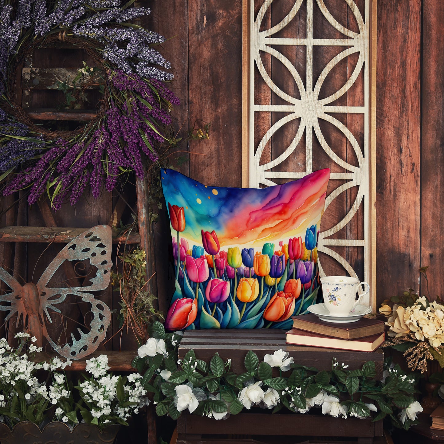 Colorful Tulips Throw Pillow