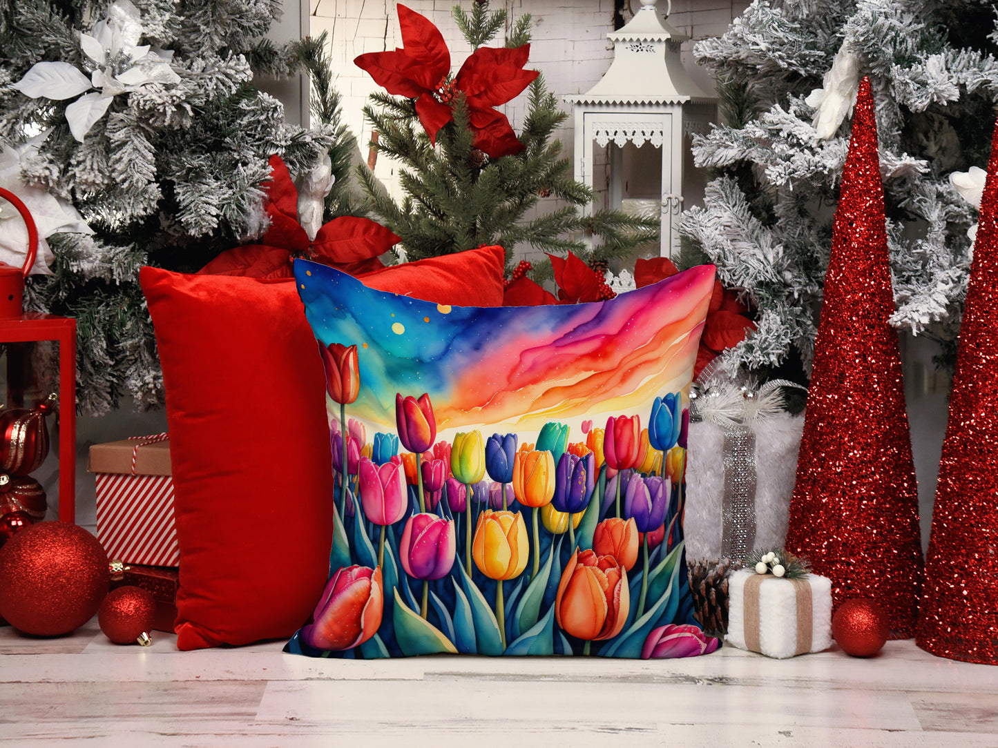 Colorful Tulips Throw Pillow