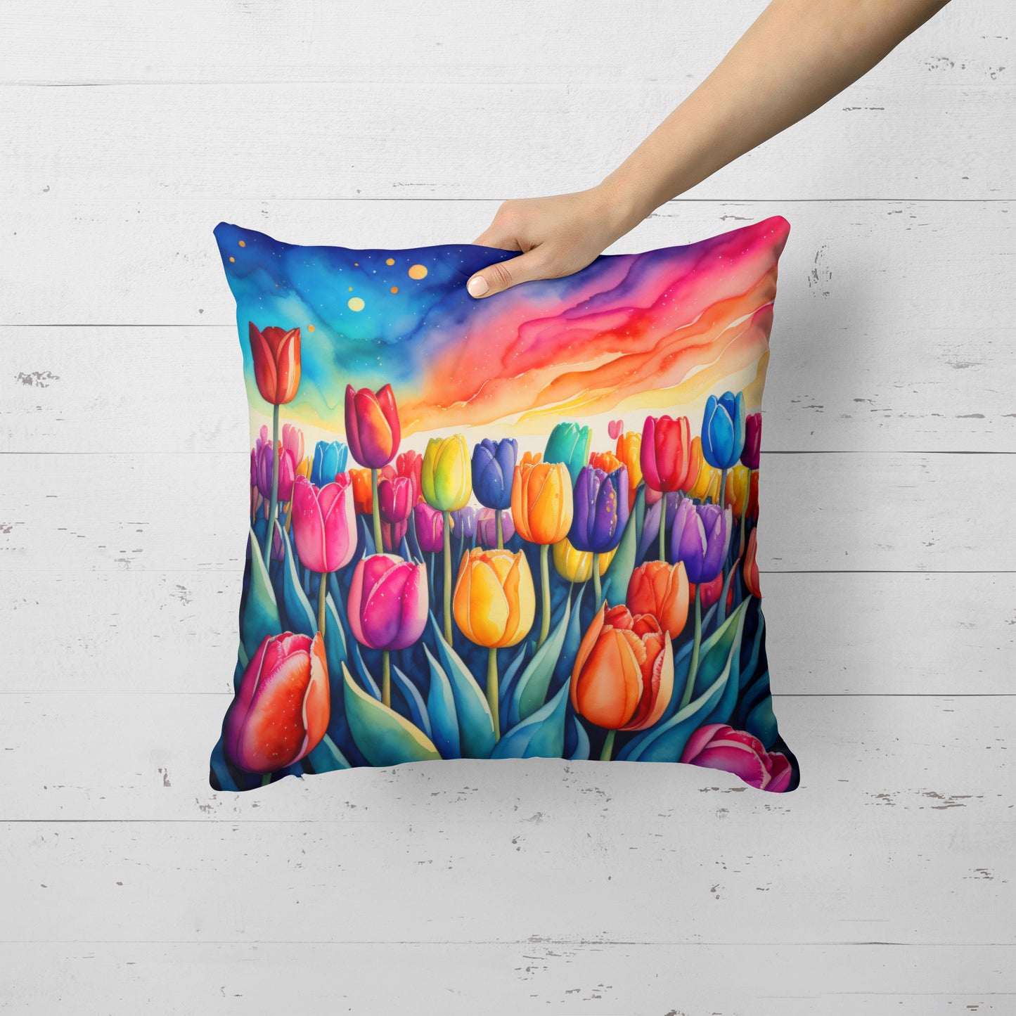 Colorful Tulips Throw Pillow