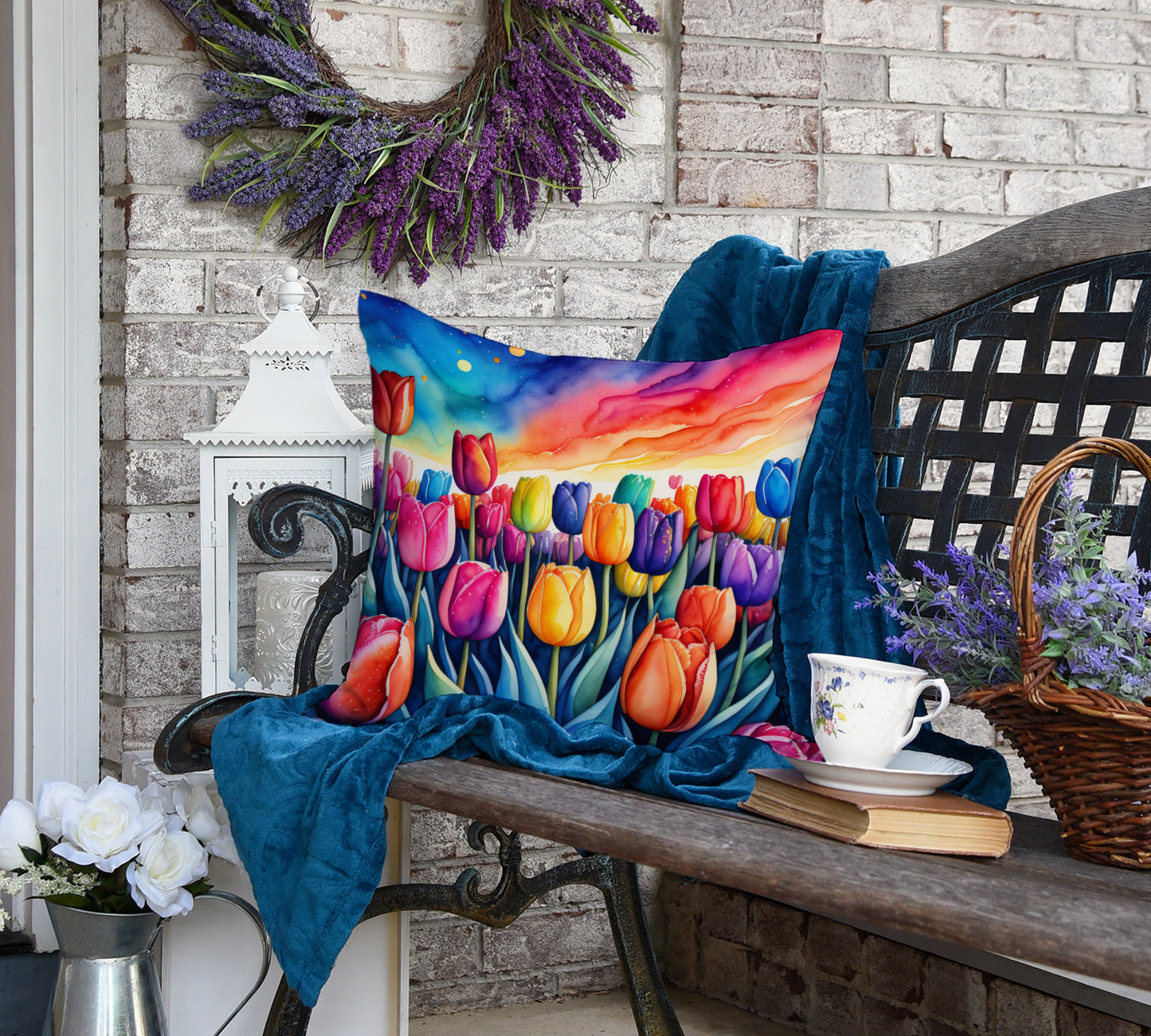 Colorful Tulips Throw Pillow