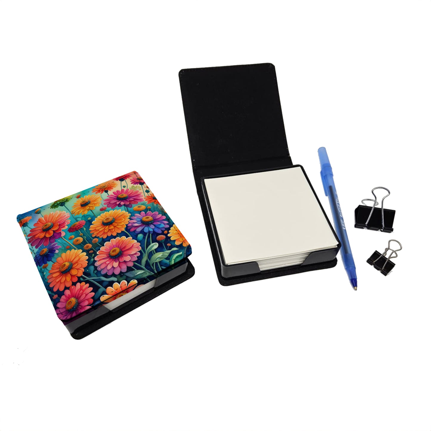 Colorful Zinnias PU Leather Note Paper Holder