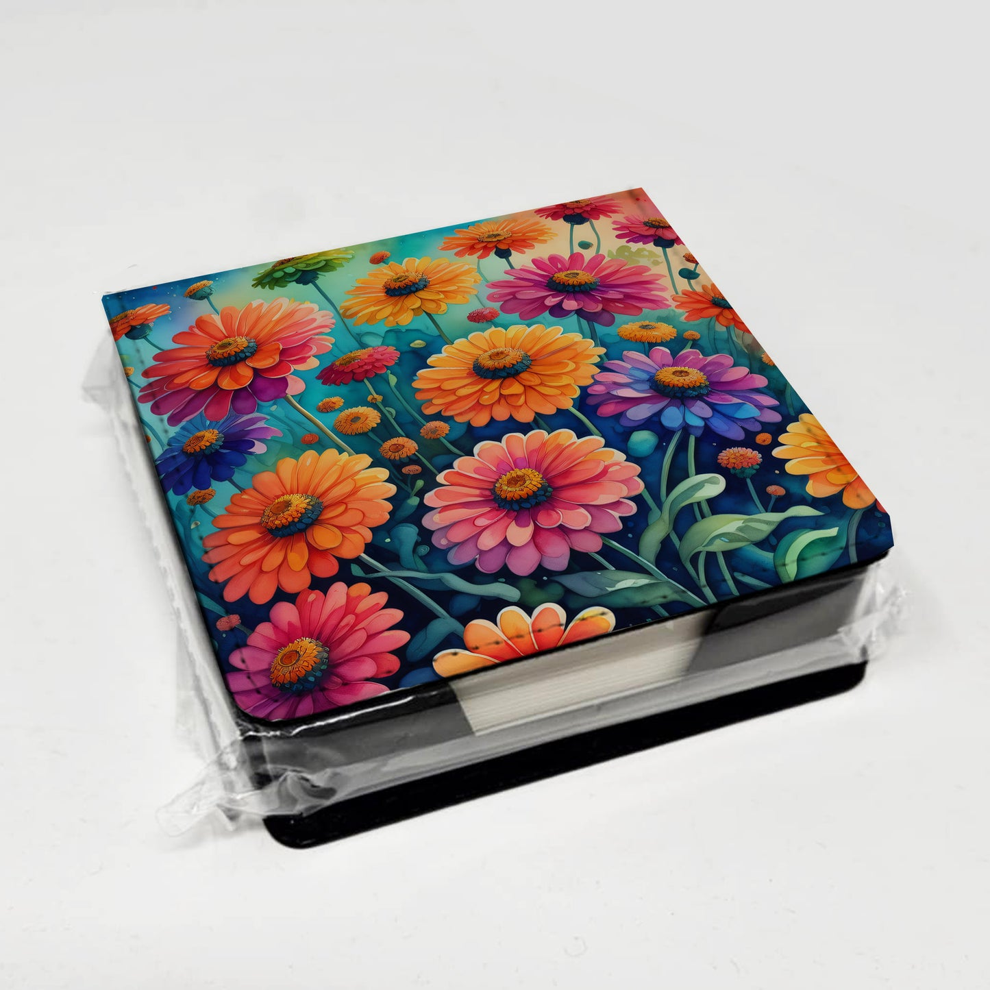 Colorful Zinnias PU Leather Note Paper Holder