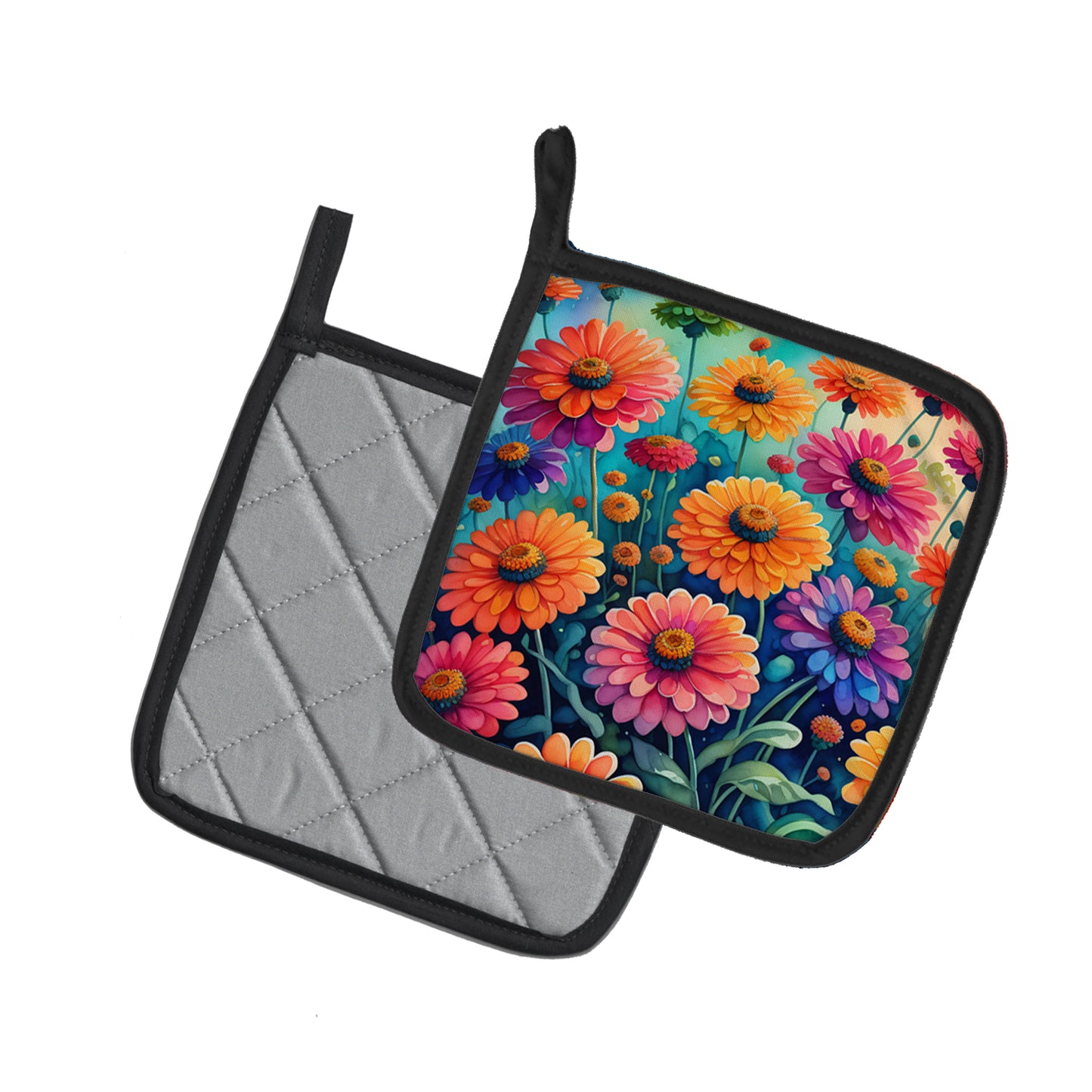 Colorful Zinnias Pair of Pot Holders