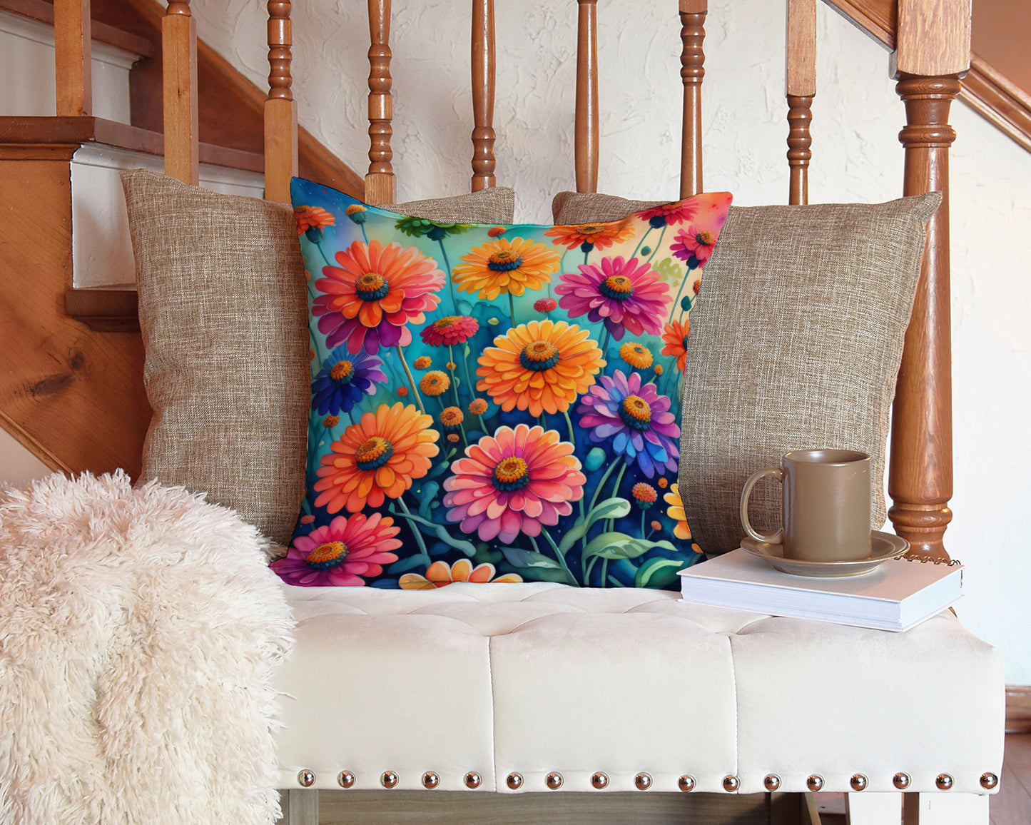 Colorful Zinnias Throw Pillow