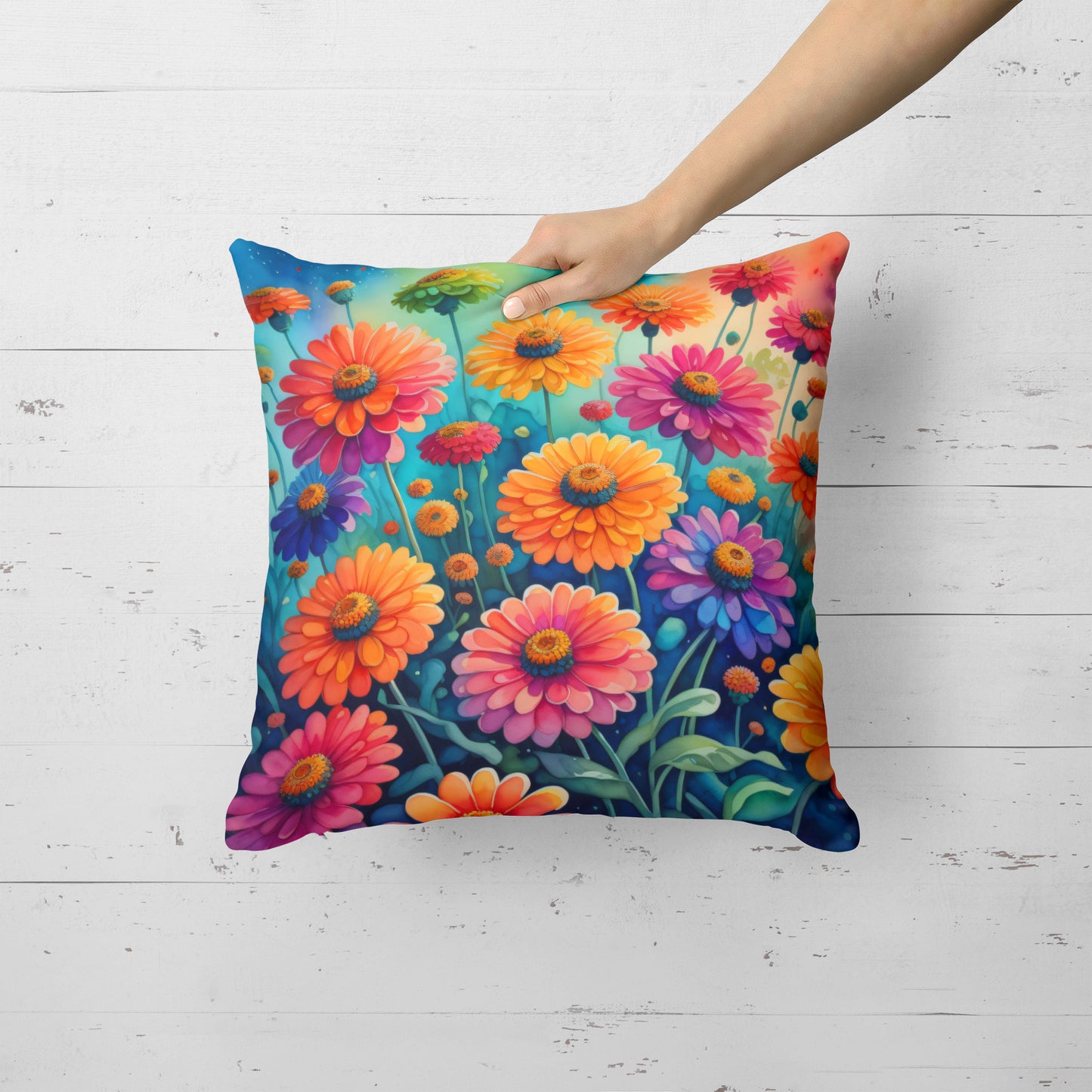 Colorful Zinnias Throw Pillow