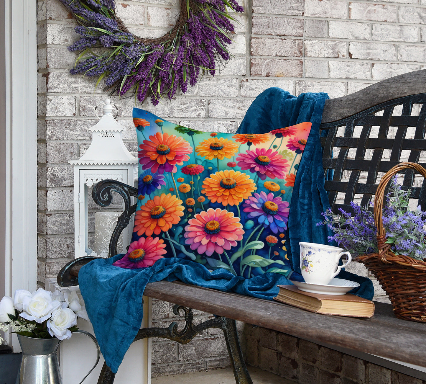 Colorful Zinnias Throw Pillow