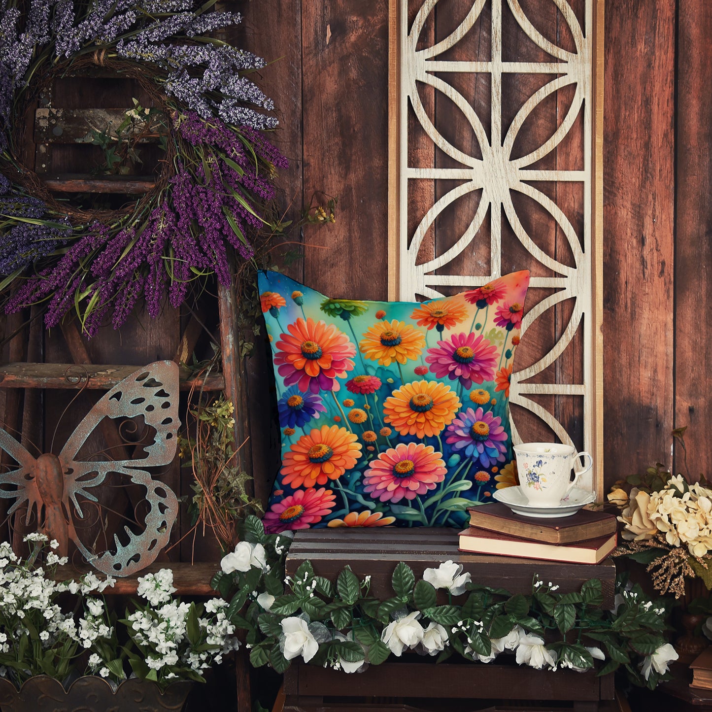 Colorful Zinnias Throw Pillow