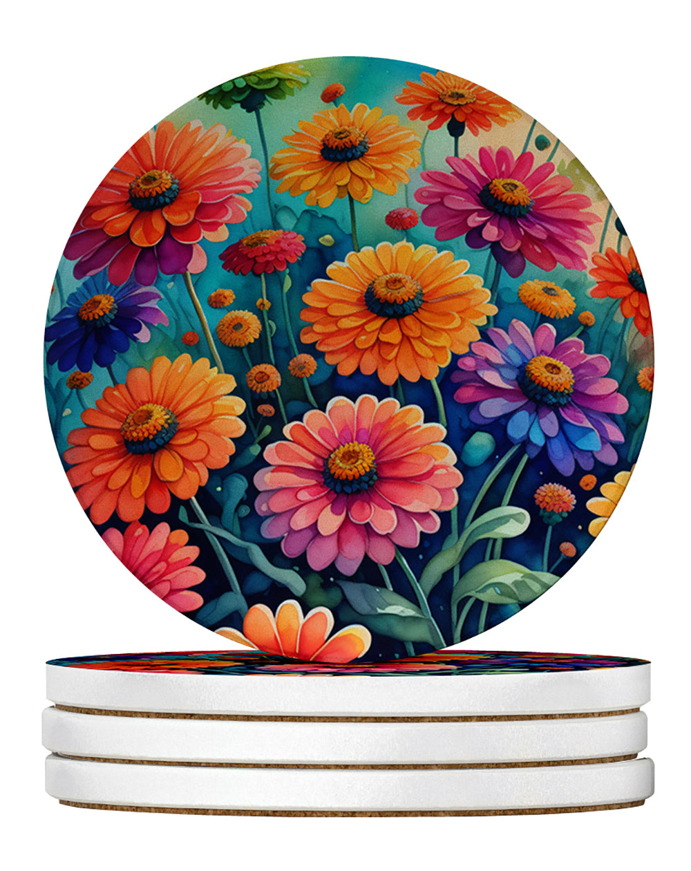 Buy this Colorful Zinnias Large Sandstone Coasters Pack of 4