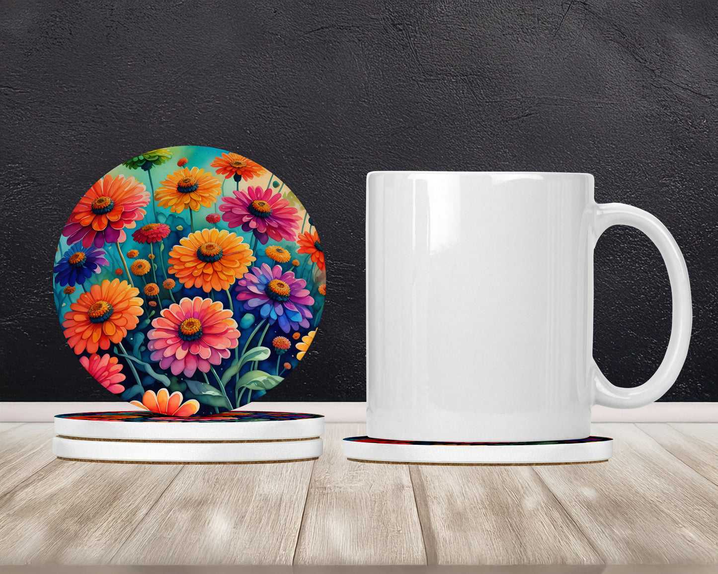 Colorful Zinnias Large Sandstone Coasters Pack of 4