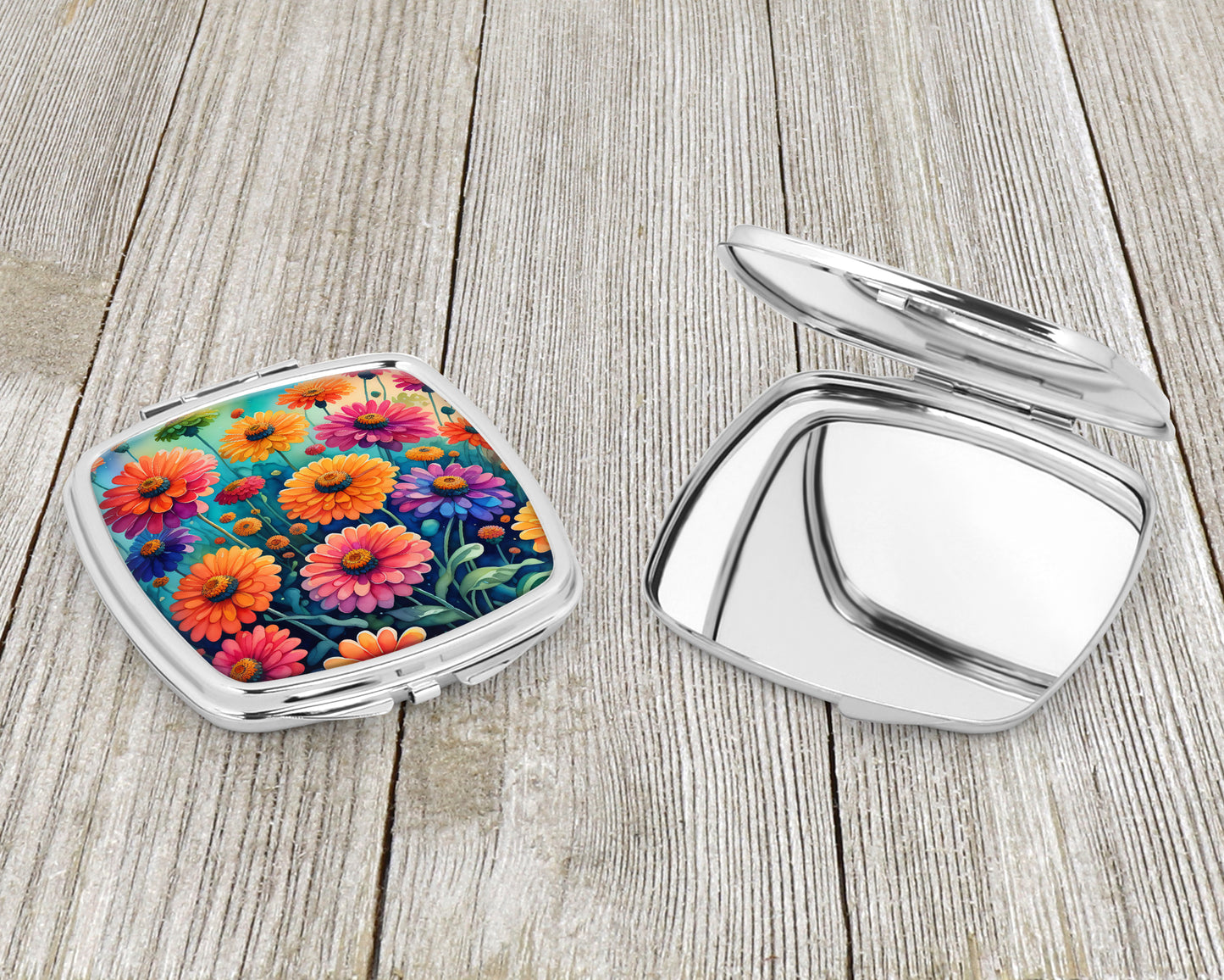 Colorful Zinnias Compact Mirror