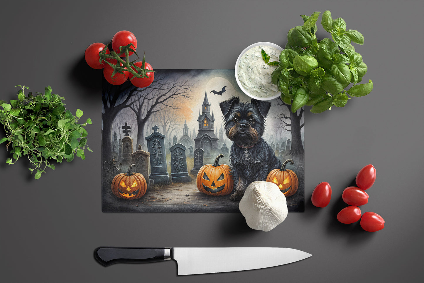 Affenpinscher Spooky Halloween Glass Cutting Board