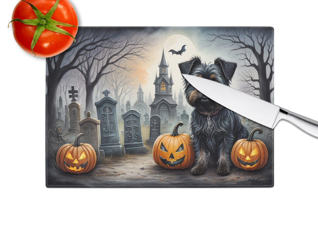 Affenpinscher Spooky Halloween Glass Cutting Board