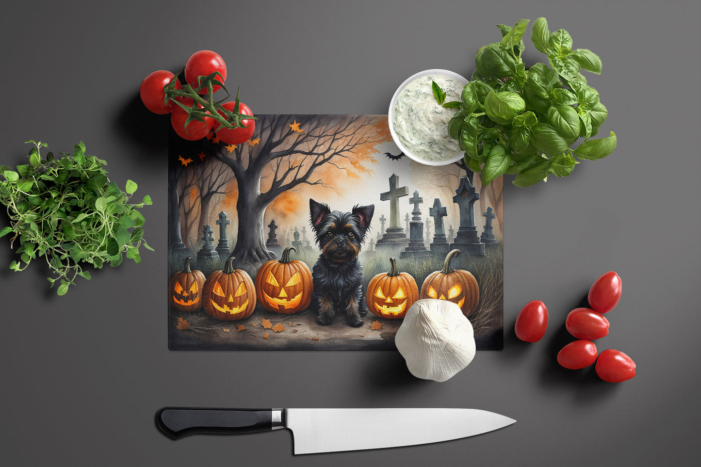 Affenpinscher Spooky Halloween Glass Cutting Board