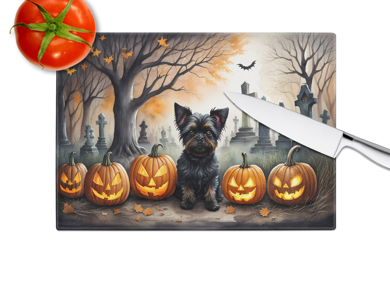 Affenpinscher Spooky Halloween Glass Cutting Board