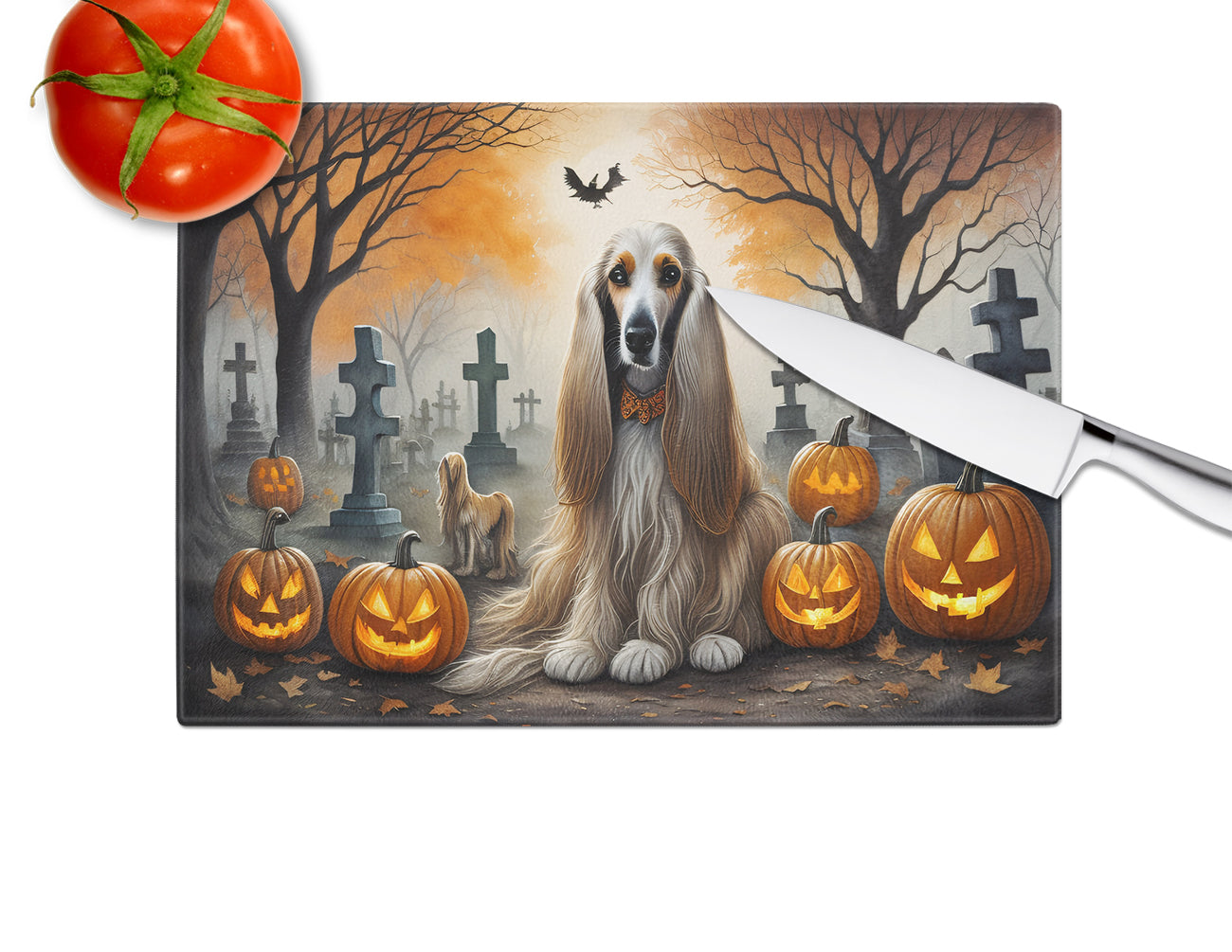 Afghan Hound Spooky Halloween Glass Cutting Board