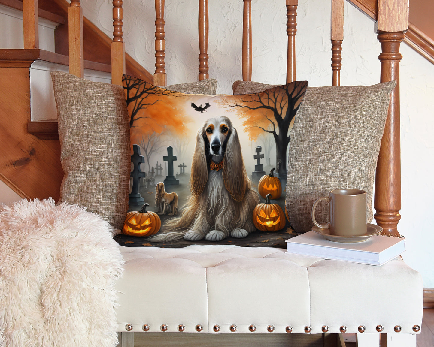 Afghan Hound Spooky Halloween Throw Pillow