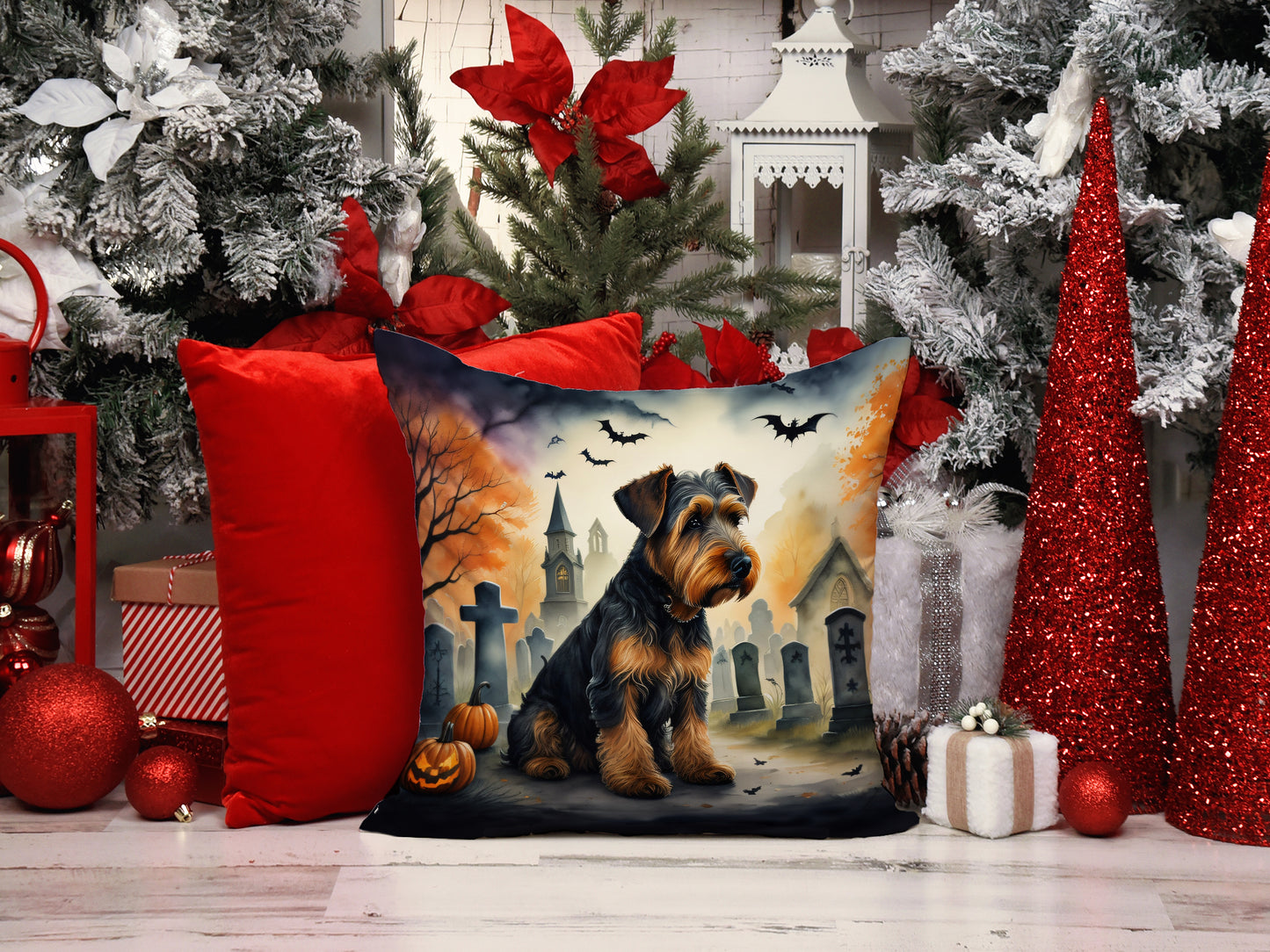 Airedale Terrier Spooky Halloween Throw Pillow