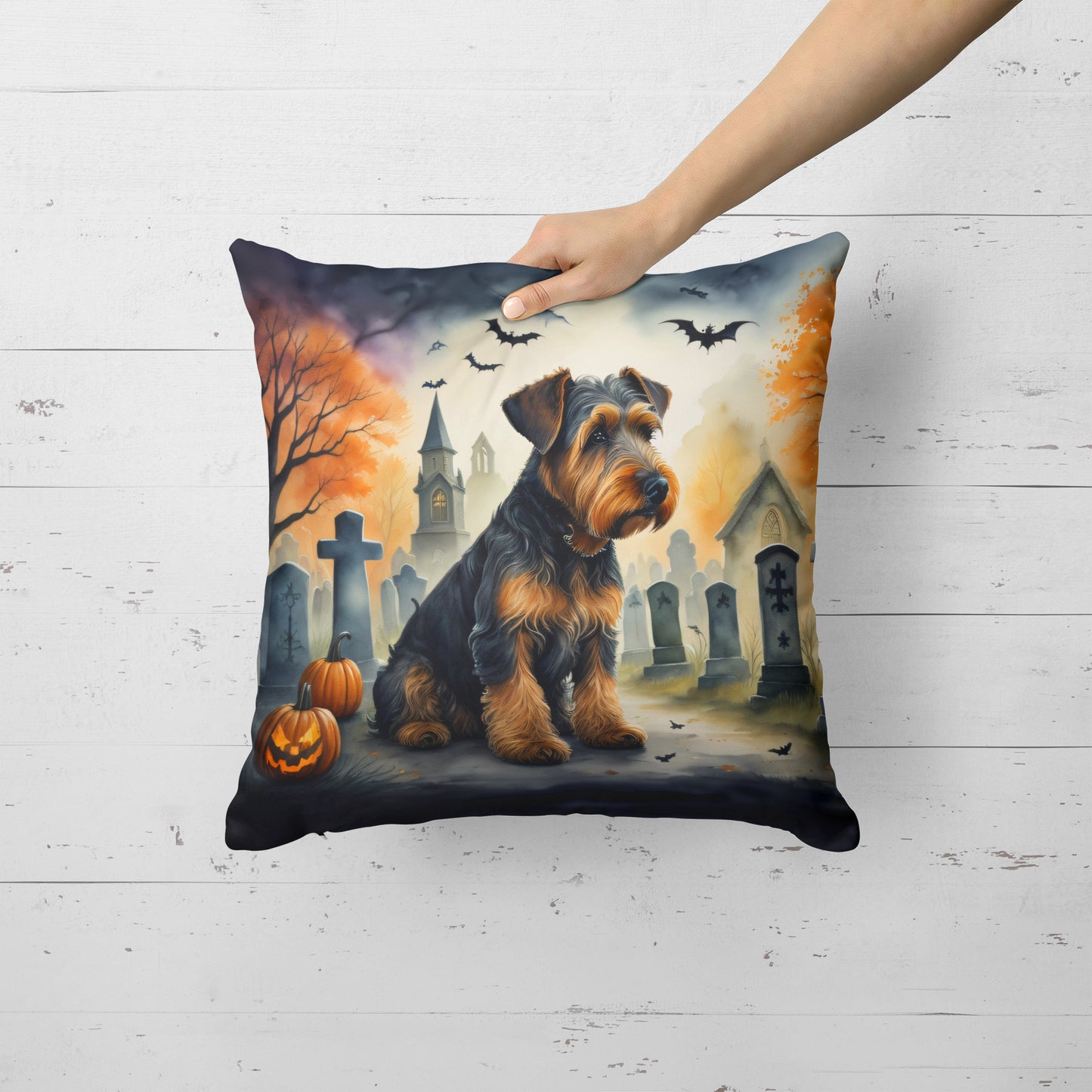 Airedale Terrier Spooky Halloween Throw Pillow