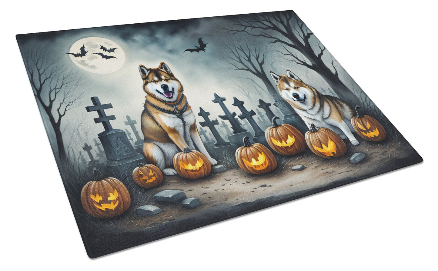 Buy this Akita Spooky Halloween Glass Cutting Board