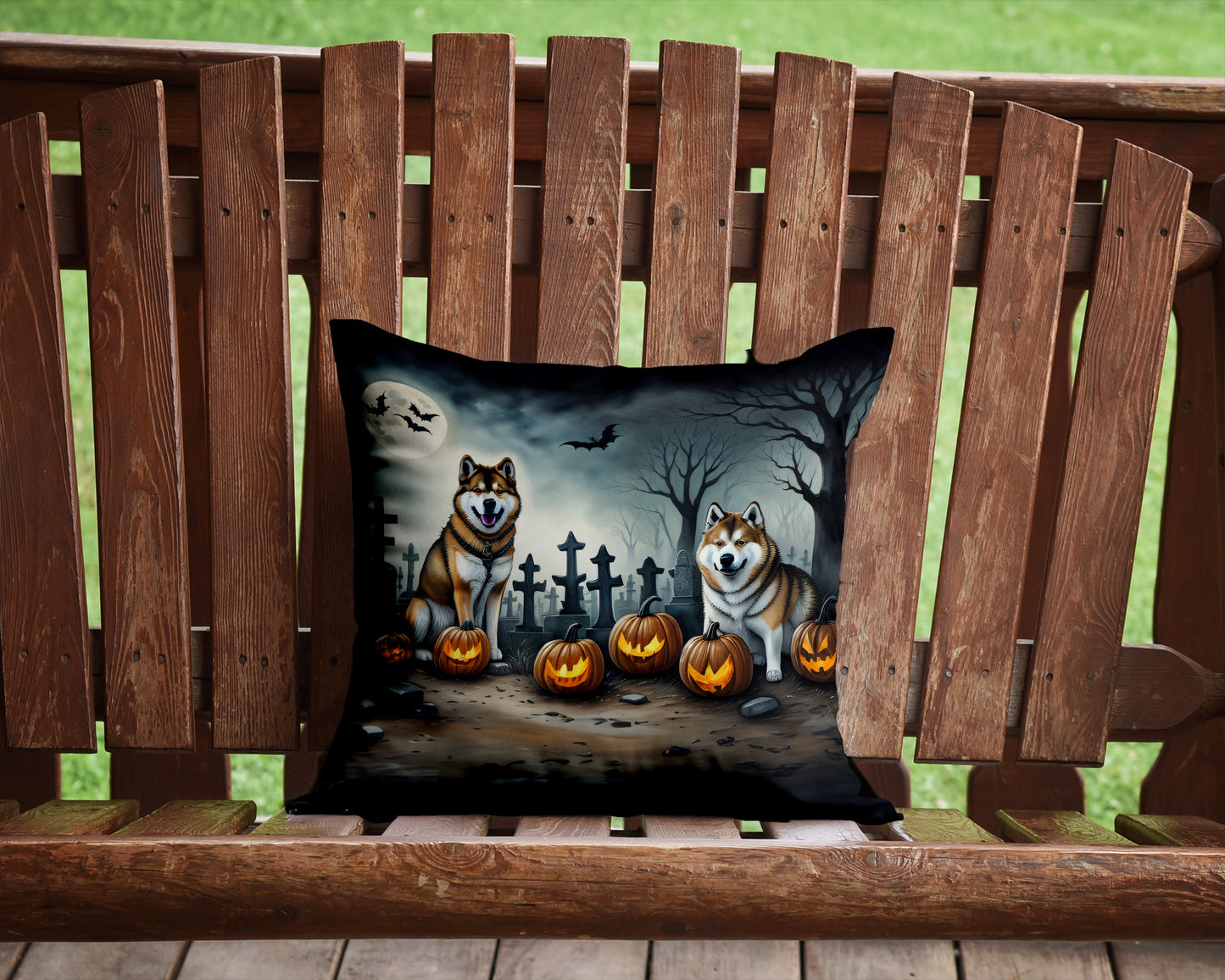 Akita Spooky Halloween Throw Pillow