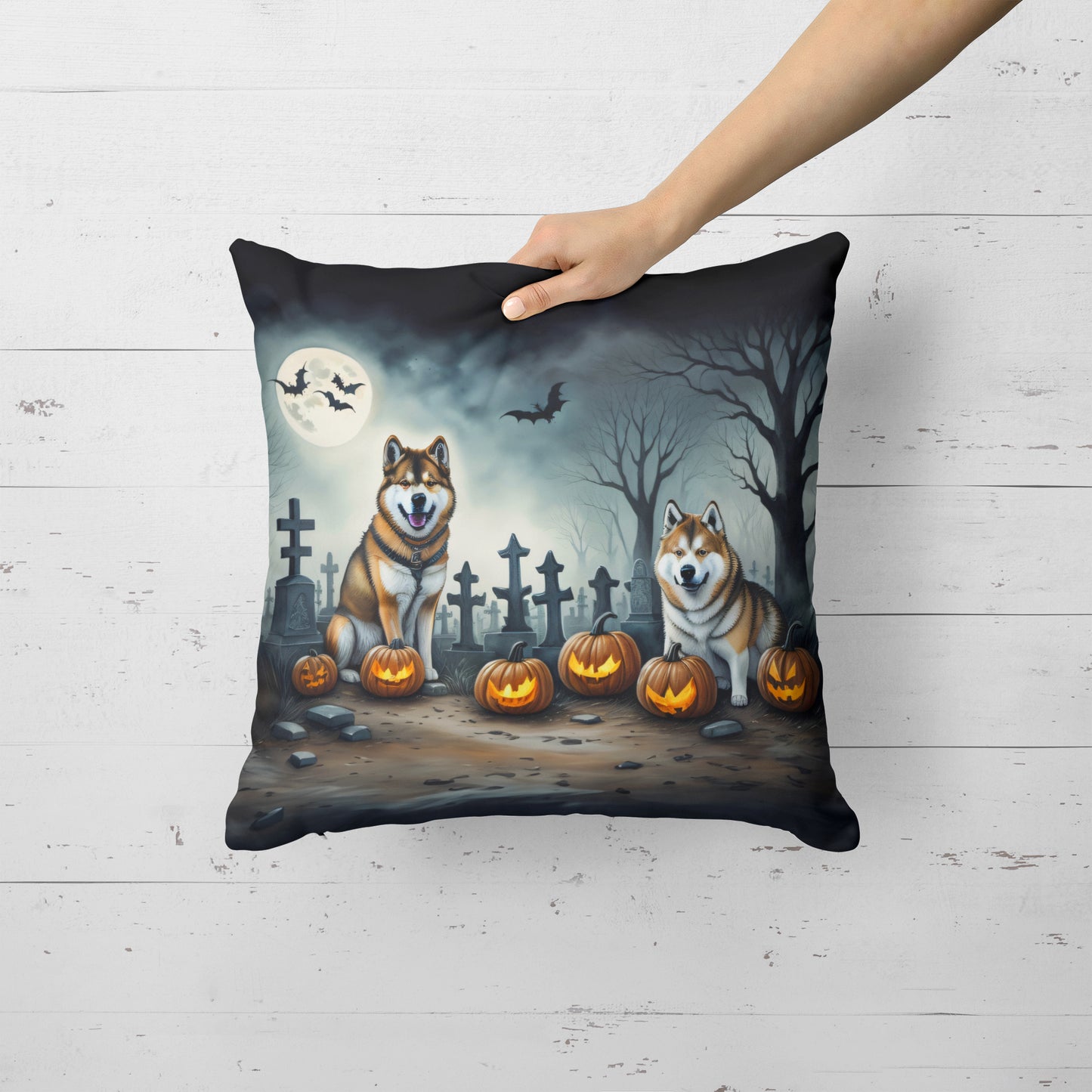 Akita Spooky Halloween Throw Pillow