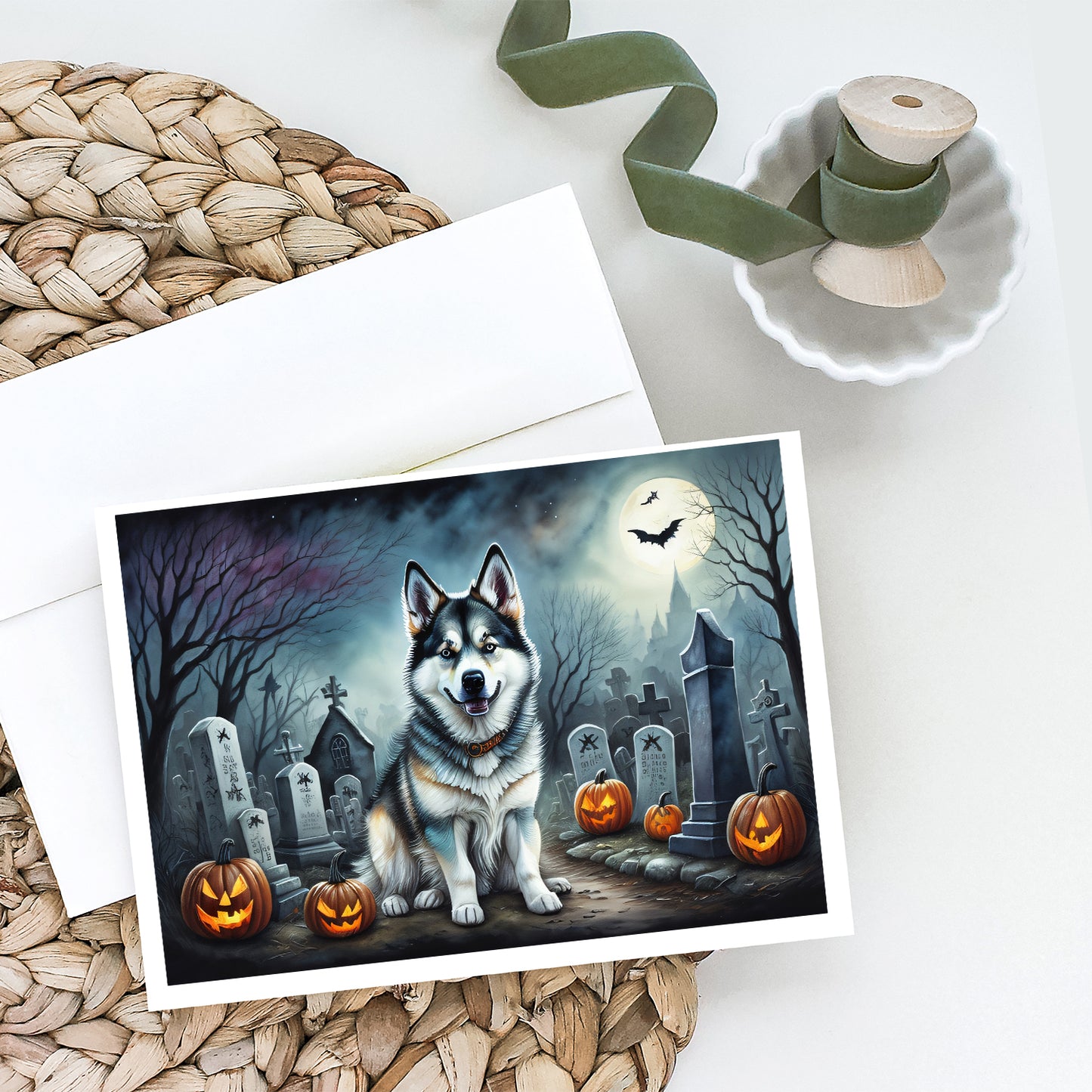 Alaskan Malamute Spooky Halloween Greeting Cards Pack of 8