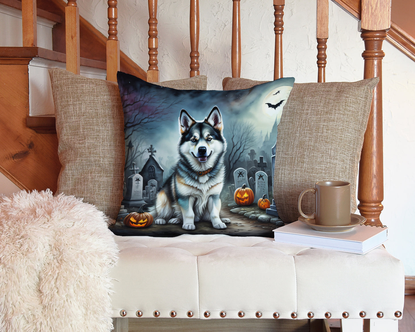 Alaskan Malamute Spooky Halloween Throw Pillow