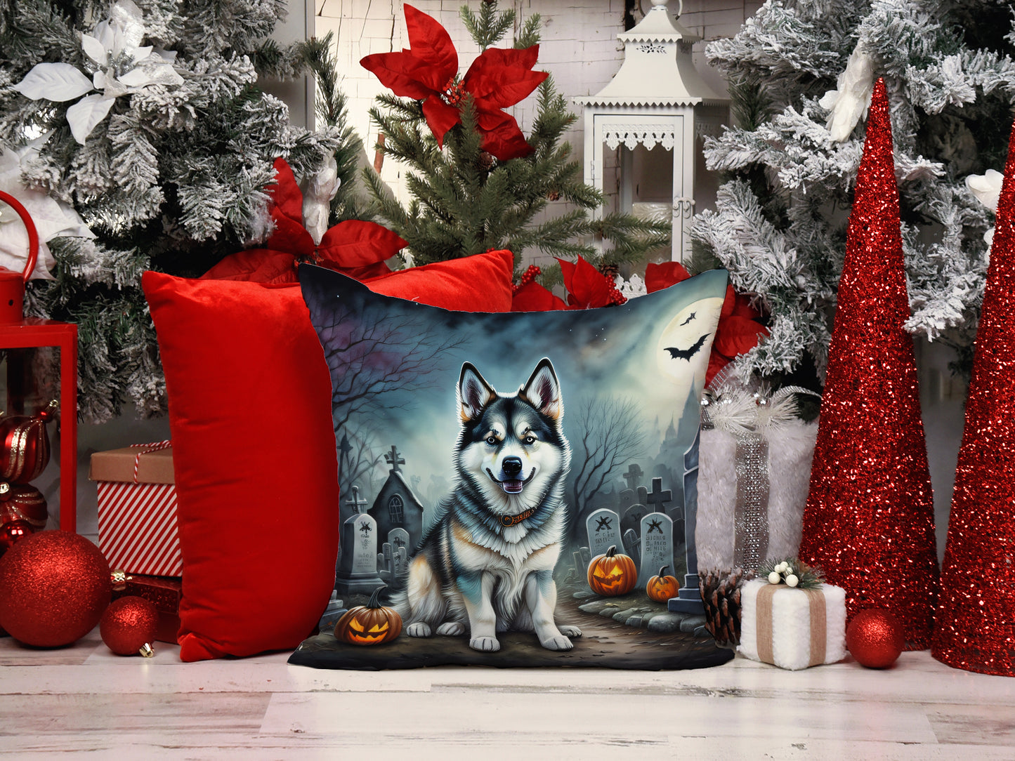 Alaskan Malamute Spooky Halloween Throw Pillow