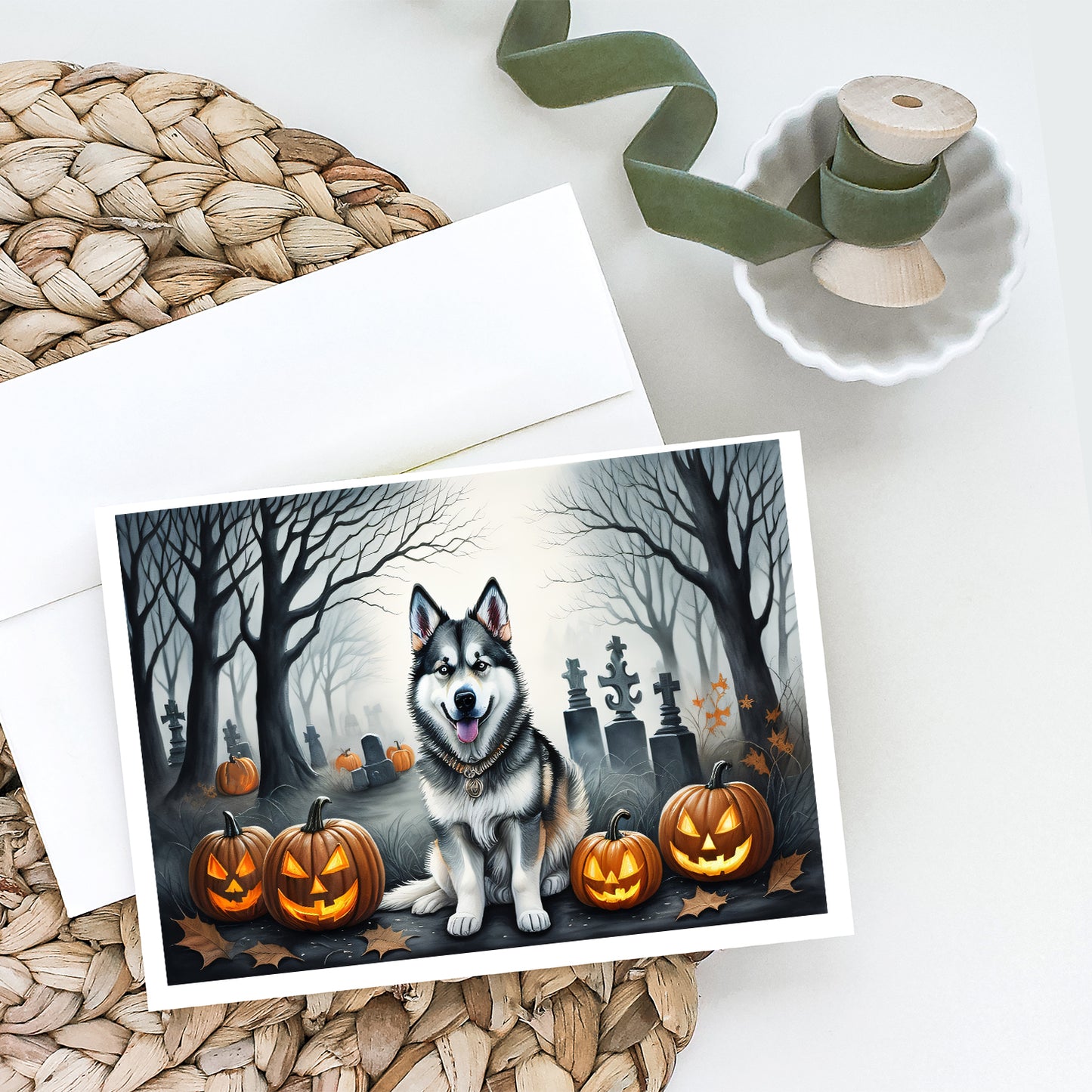 Alaskan Malamute Spooky Halloween Greeting Cards Pack of 8