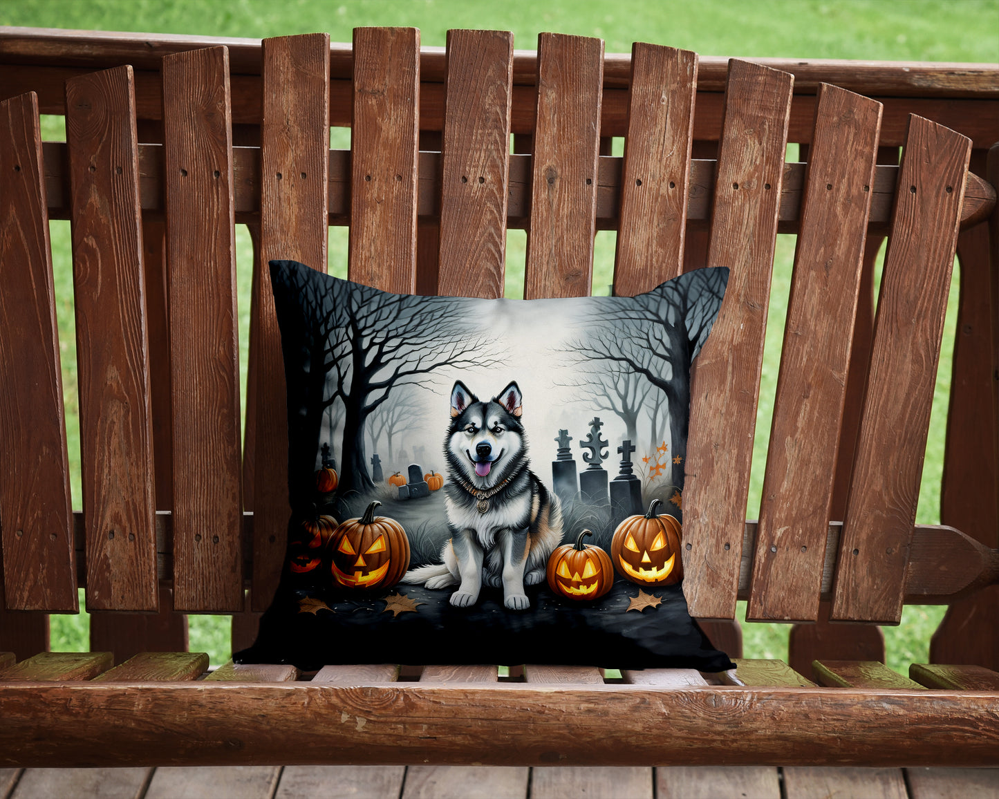 Alaskan Malamute Spooky Halloween Throw Pillow