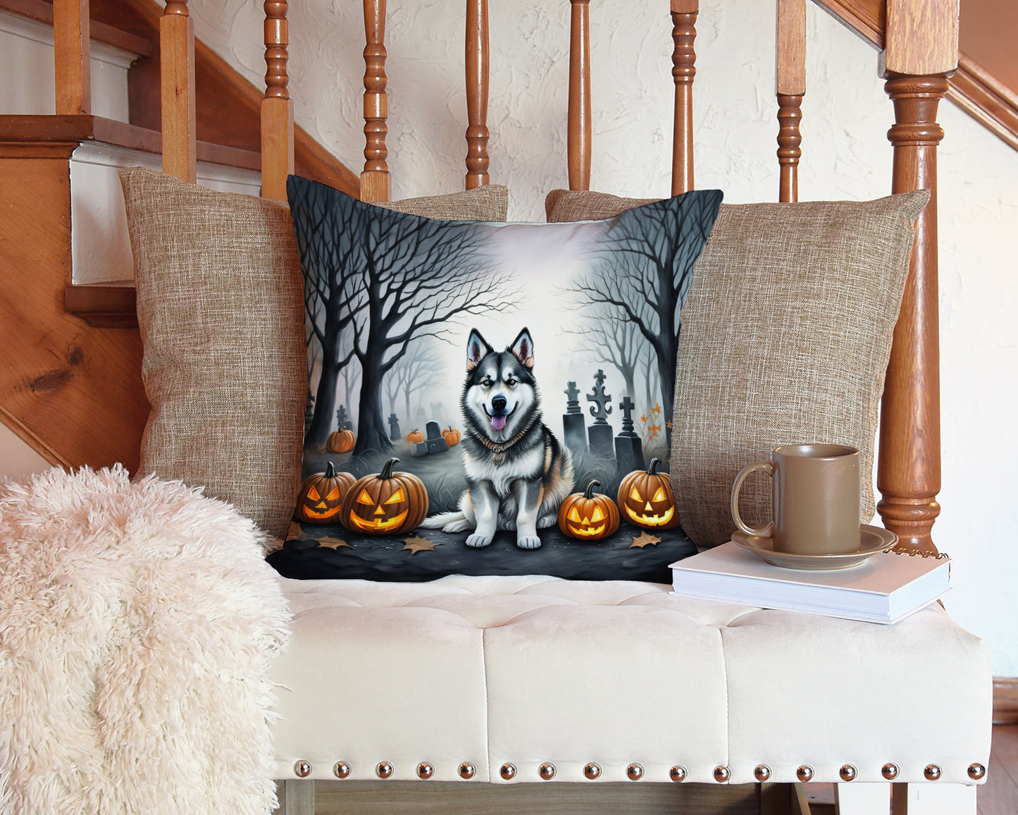 Alaskan Malamute Spooky Halloween Throw Pillow