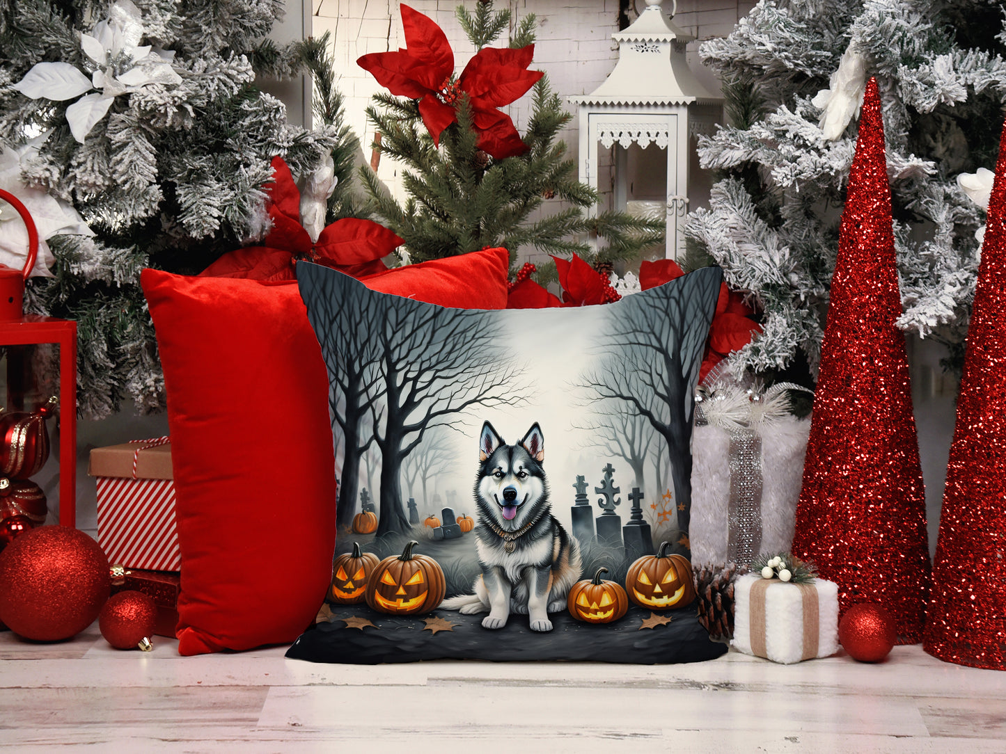 Alaskan Malamute Spooky Halloween Throw Pillow