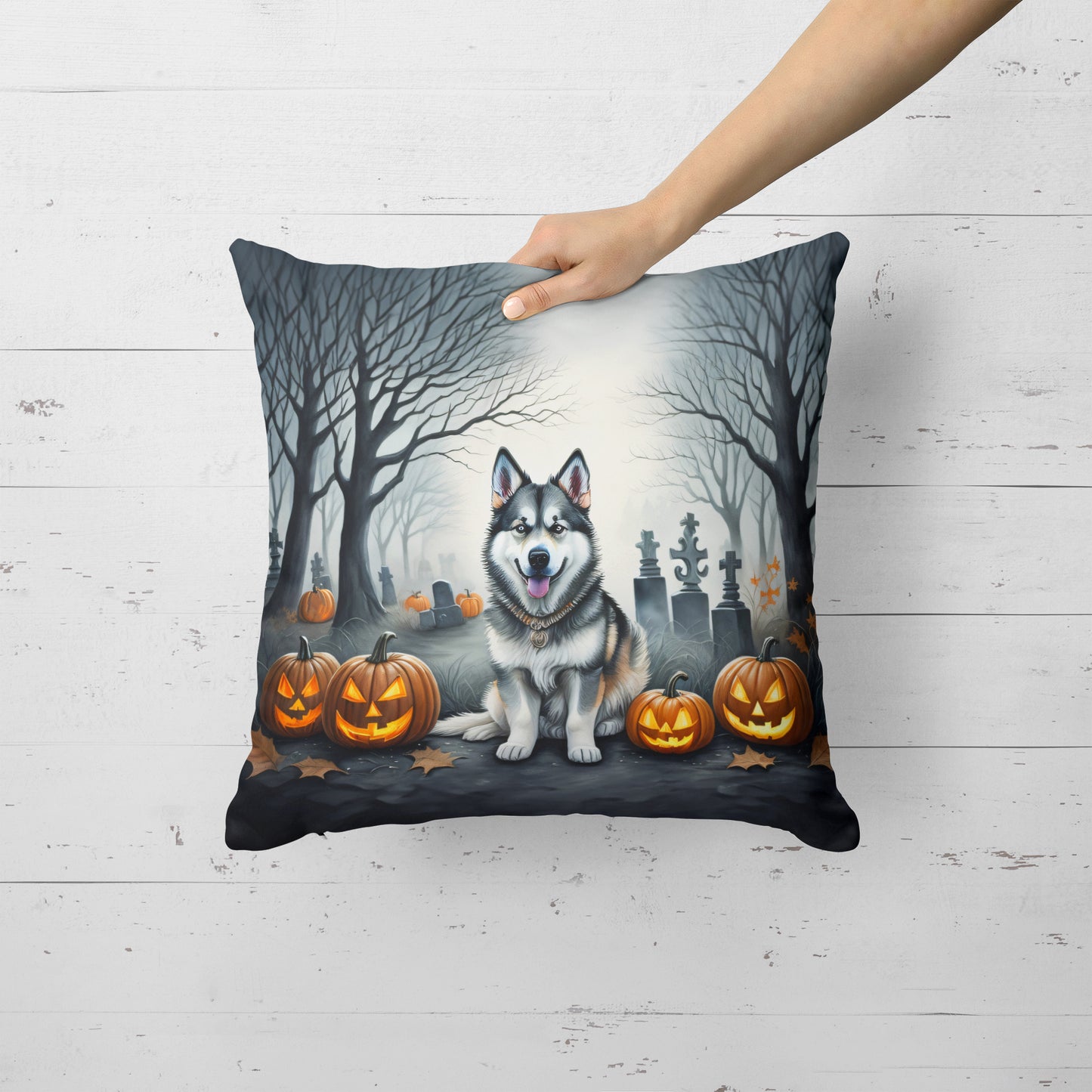 Alaskan Malamute Spooky Halloween Throw Pillow