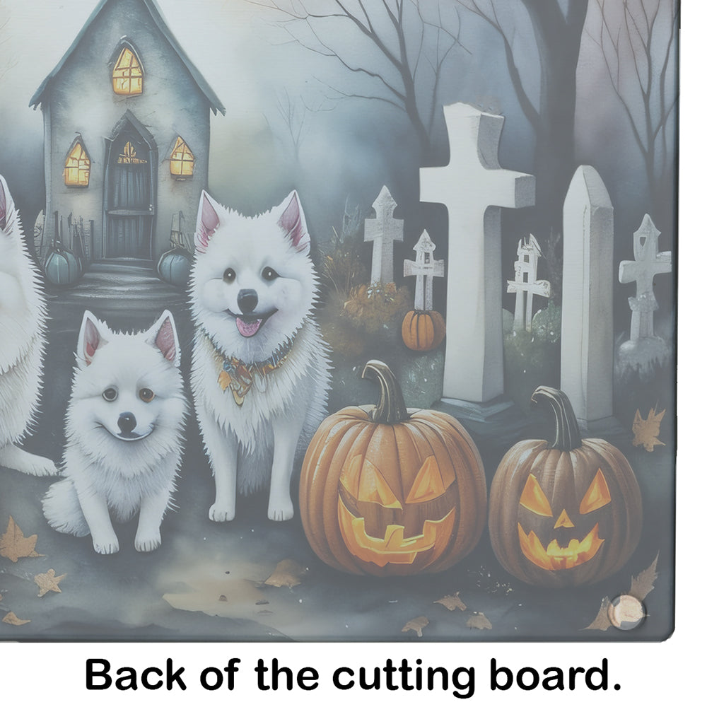 American Eskimo Spooky Halloween Glass Cutting Board