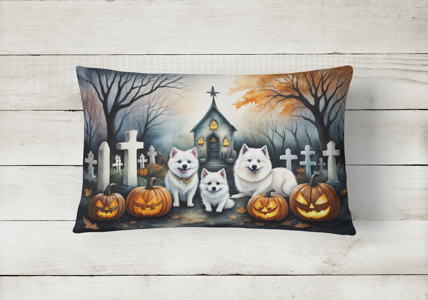 American Eskimo Spooky Halloween Throw Pillow