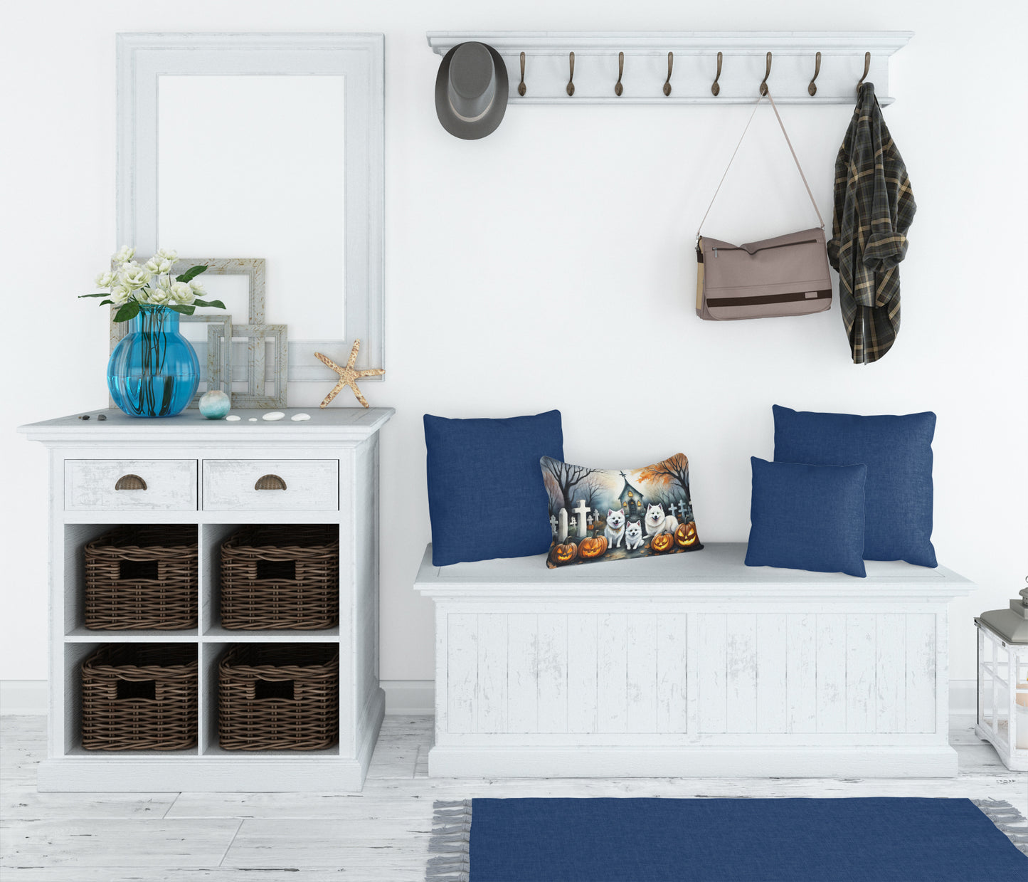 American Eskimo Spooky Halloween Throw Pillow