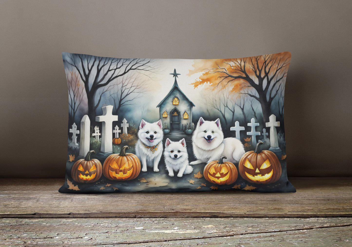 American Eskimo Spooky Halloween Throw Pillow