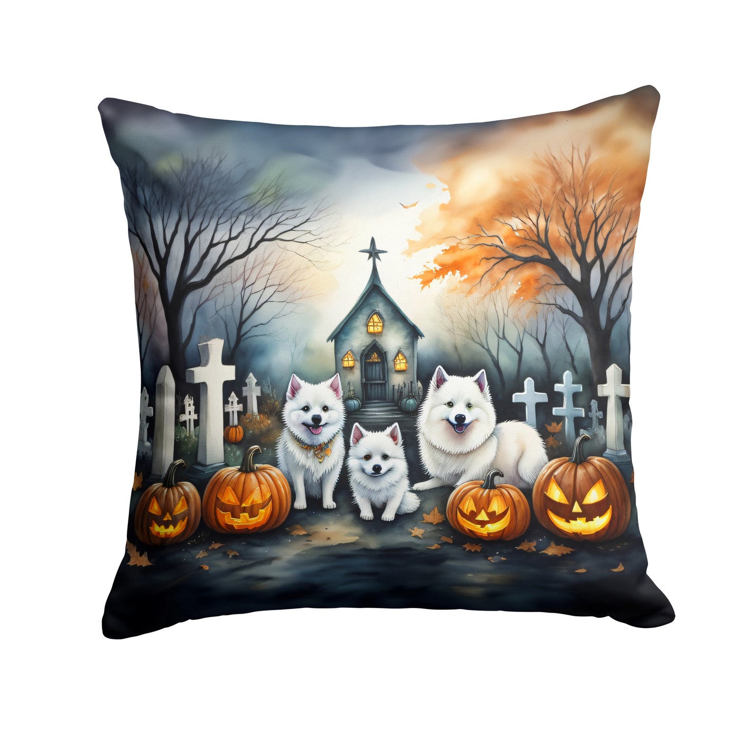 Buy this American Eskimo Spooky Halloween Throw Pillow