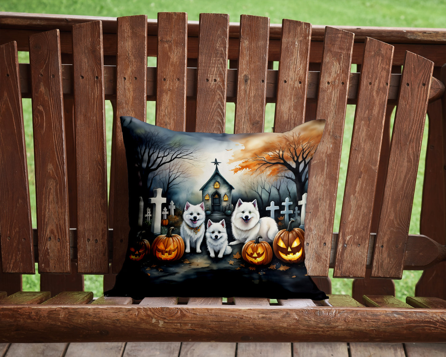 American Eskimo Spooky Halloween Throw Pillow