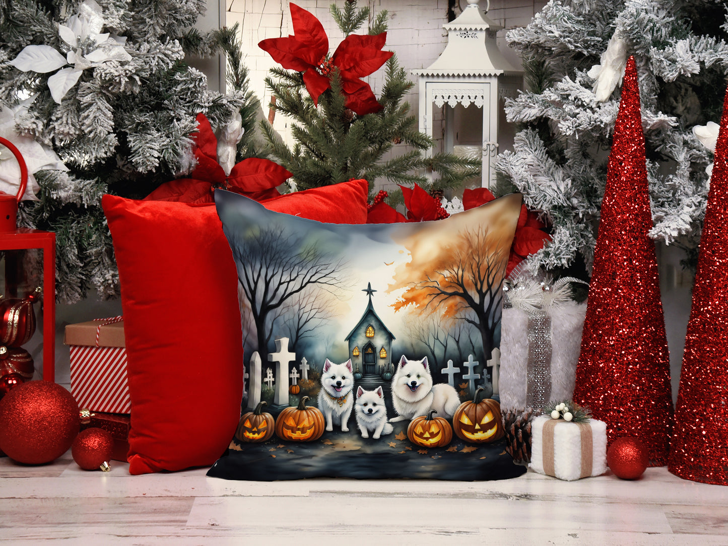 American Eskimo Spooky Halloween Throw Pillow