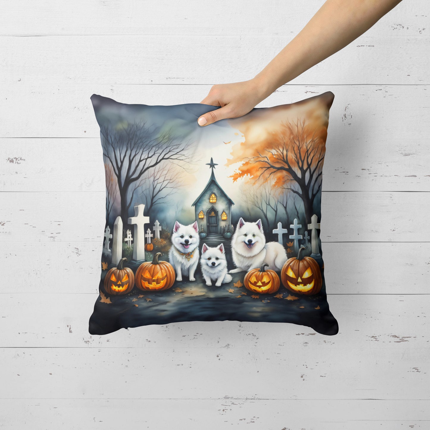 American Eskimo Spooky Halloween Throw Pillow