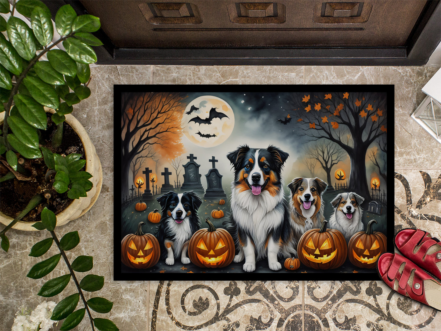 Australian Shepherd Spooky Halloween Doormat