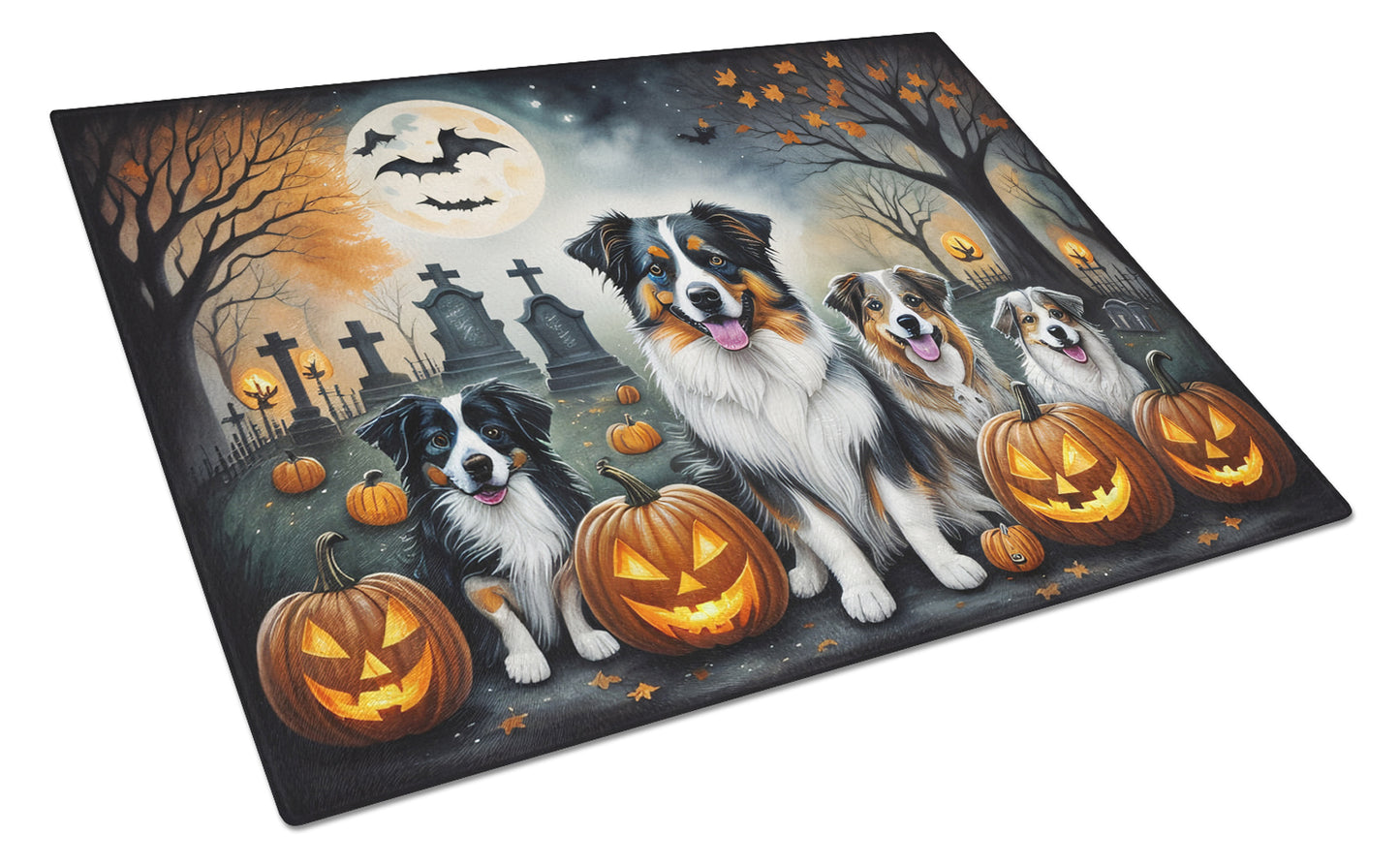 Buy this Australian Shepherd Spooky Halloween Glass Cutting Board