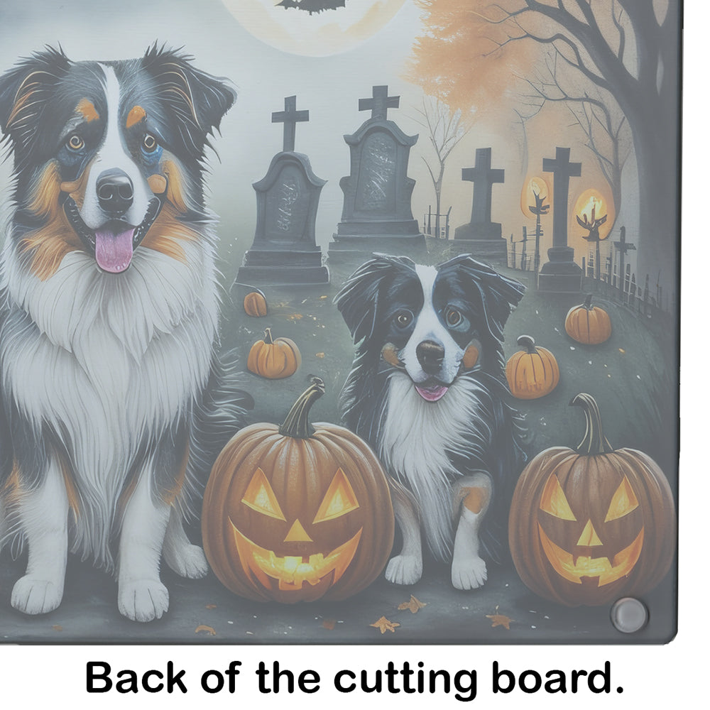 Australian Shepherd Spooky Halloween Glass Cutting Board