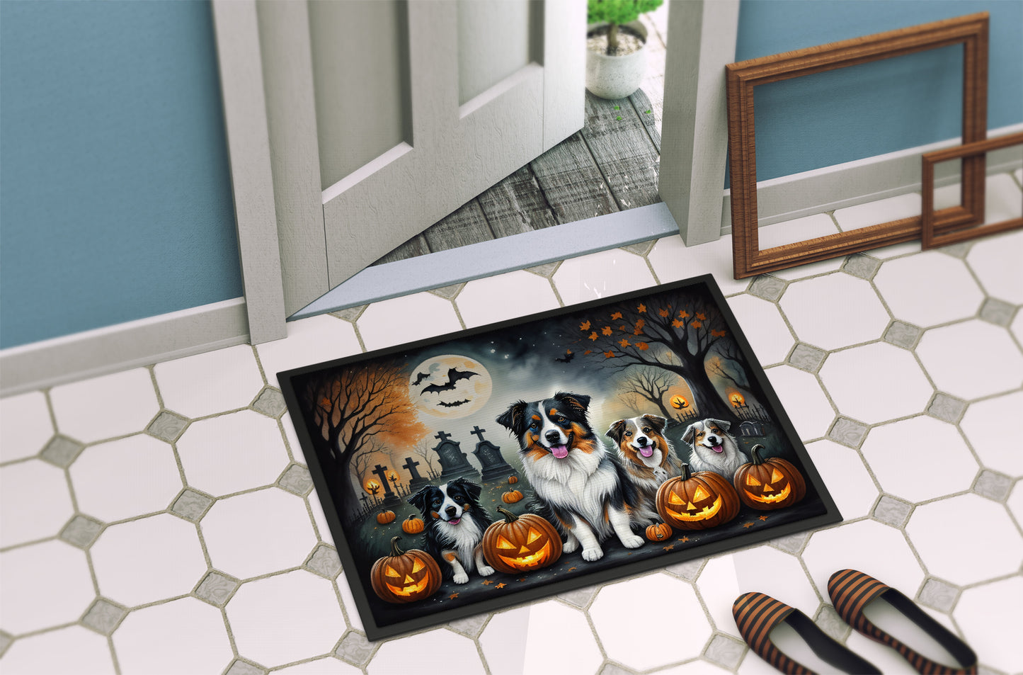 Australian Shepherd Spooky Halloween Doormat