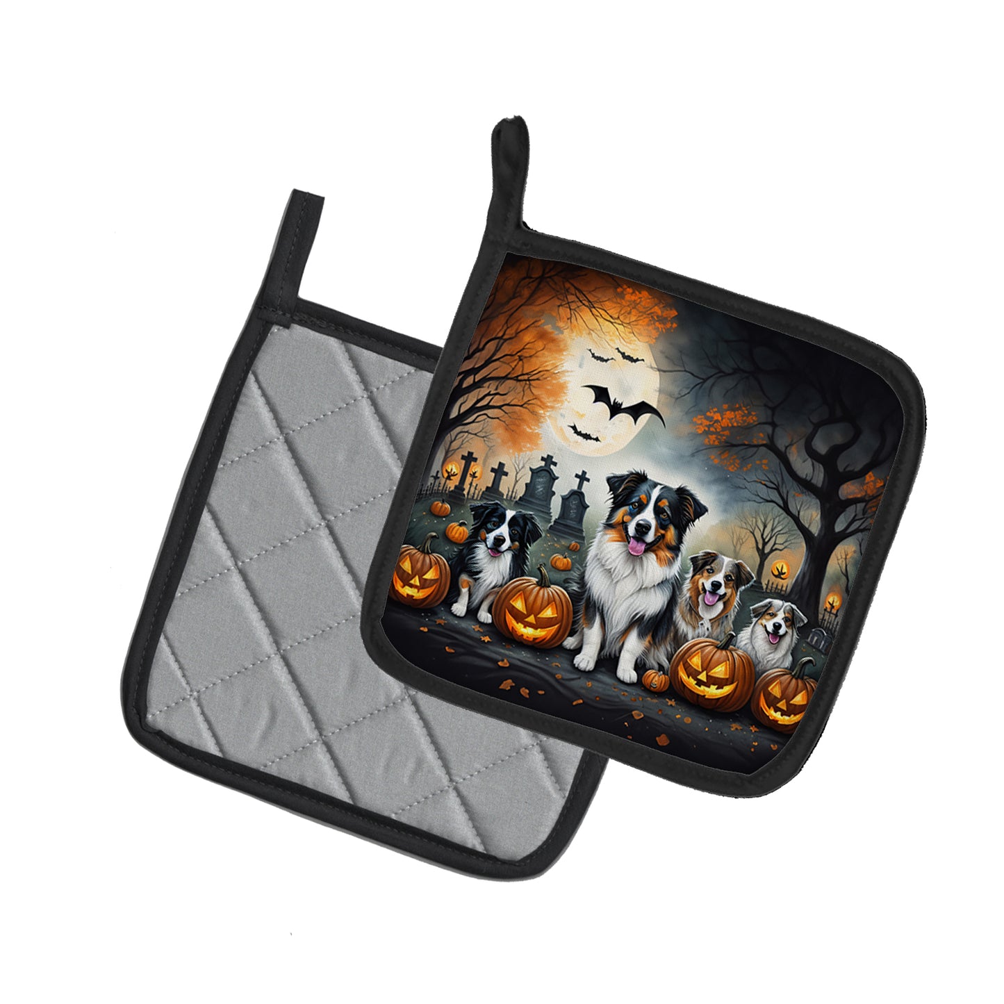 Australian Shepherd Spooky Halloween Pair of Pot Holders