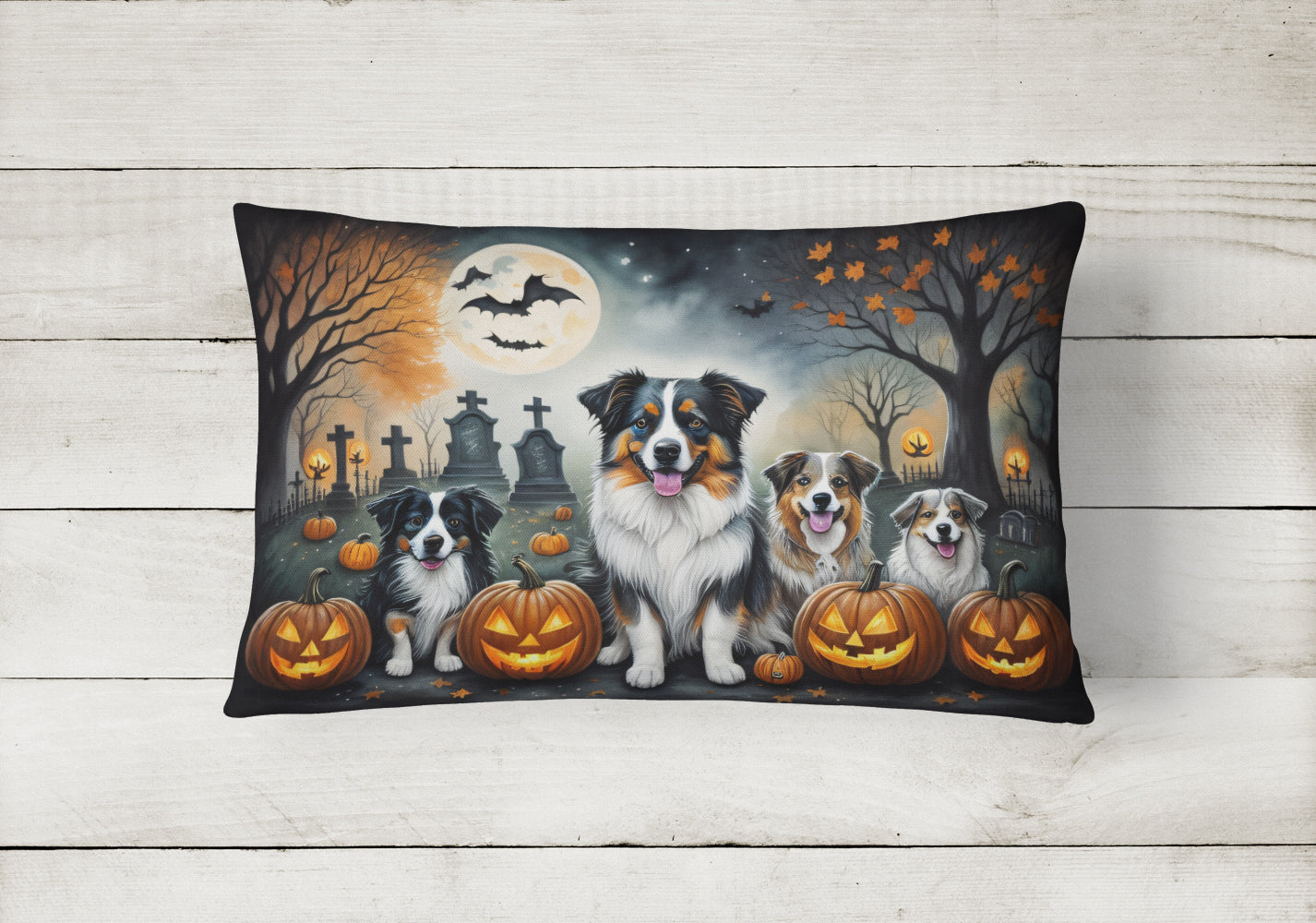 Australian Shepherd Spooky Halloween Throw Pillow